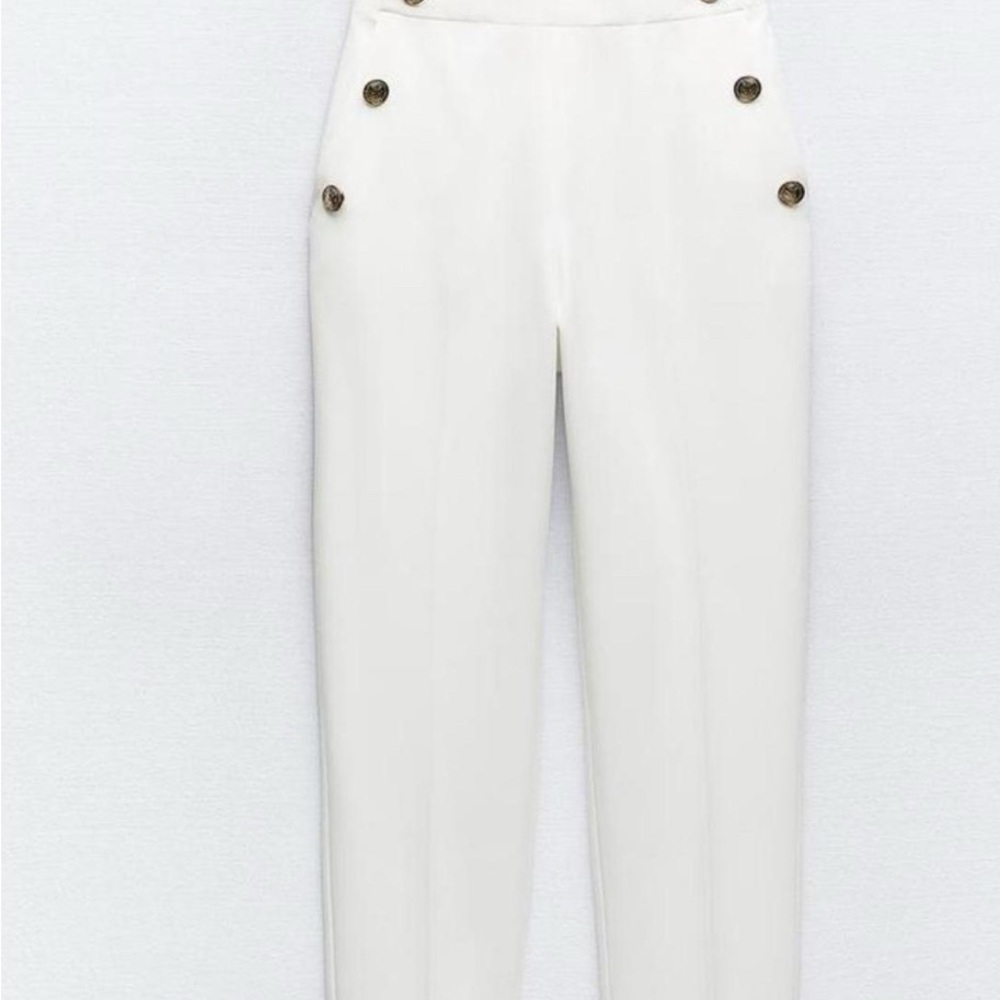 Zara White Button-Detail Trousers